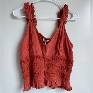 Anthropologie Forever That Girl XS NEW ruffled lace cami coral smocked Tank crop